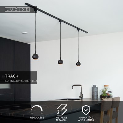 Lucide TRACK Set inicio - Sistema de carril monofásico / Iluminación con rieles - 2 metros - Negro